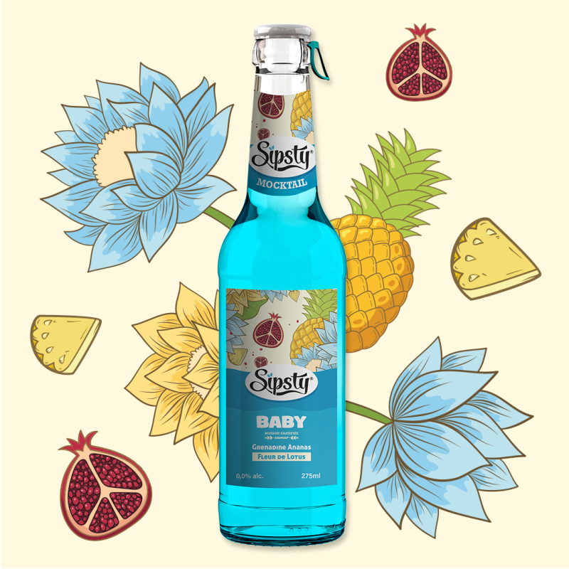 bouteille mocktail Sipsty Baby illustrations fruits
